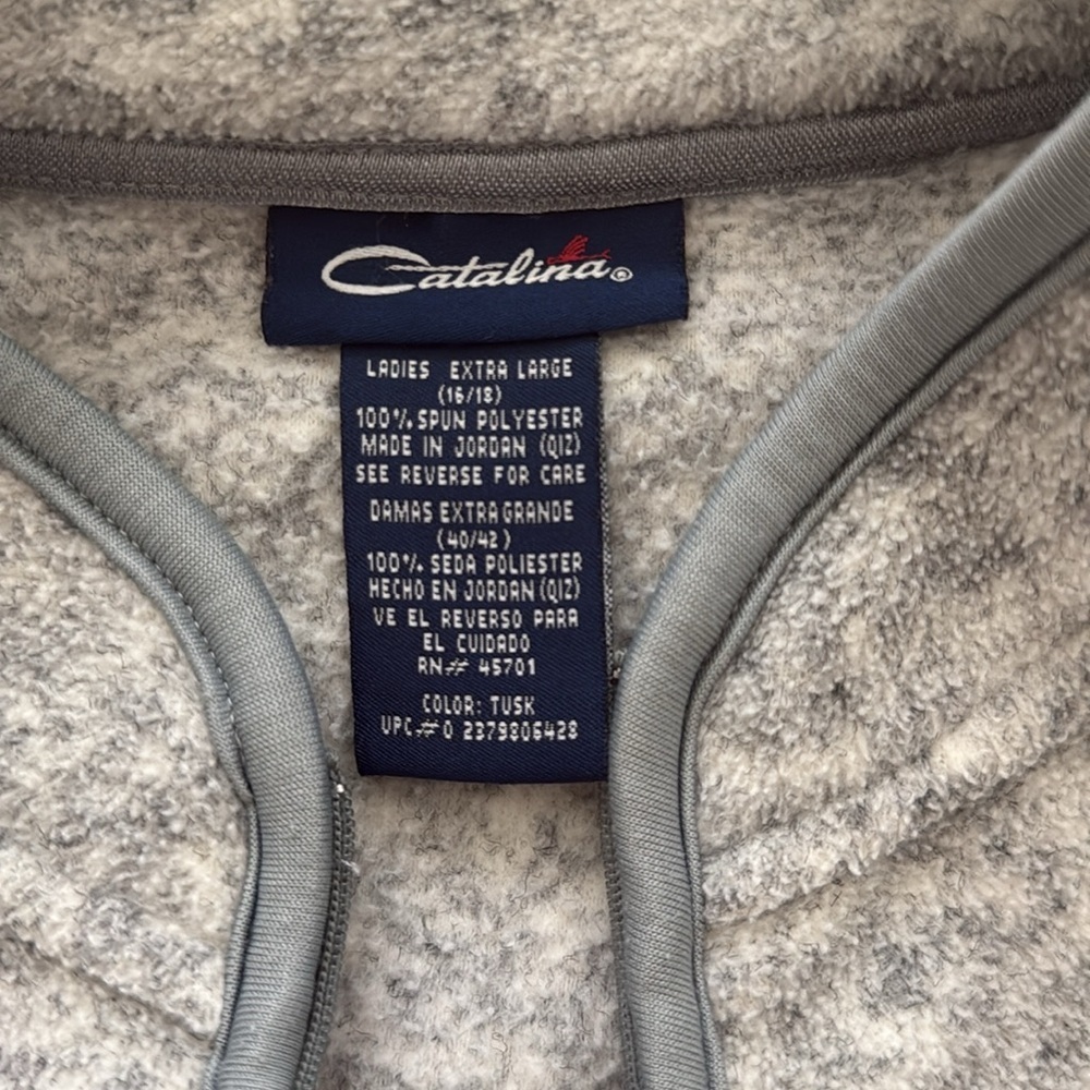 Catalina 1/4 Zip Pullover Fleece Heather Grey Size XL 16/18 100% Spun Polyester - Picture 6 of 9